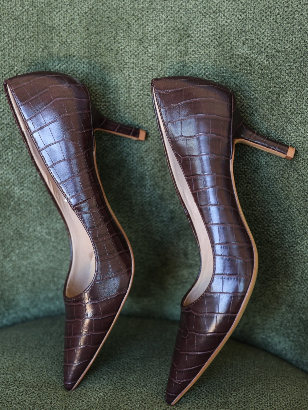H&M Chocolate Brown Crocodile Faux Leather Heels/Pumps, 2.5in Heels, size 7